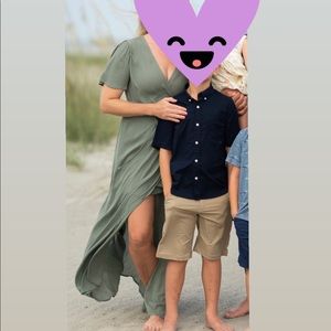 Beautiful olive wrap maxi dress. Ties to the side. Worn once for pictures.